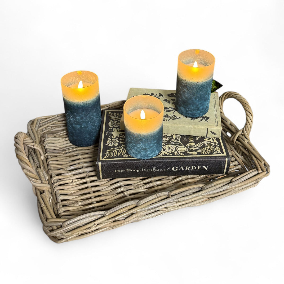 Blue Frosted Glass LED Flickering Flame Candle | 3 Sizes