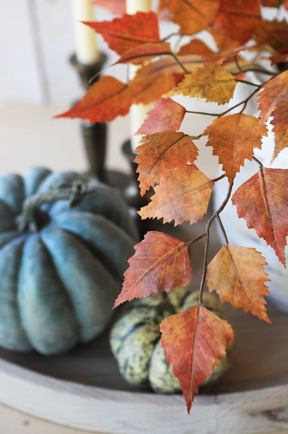 26" Faux Birch Leaf Stem Red / Orange / Yellow