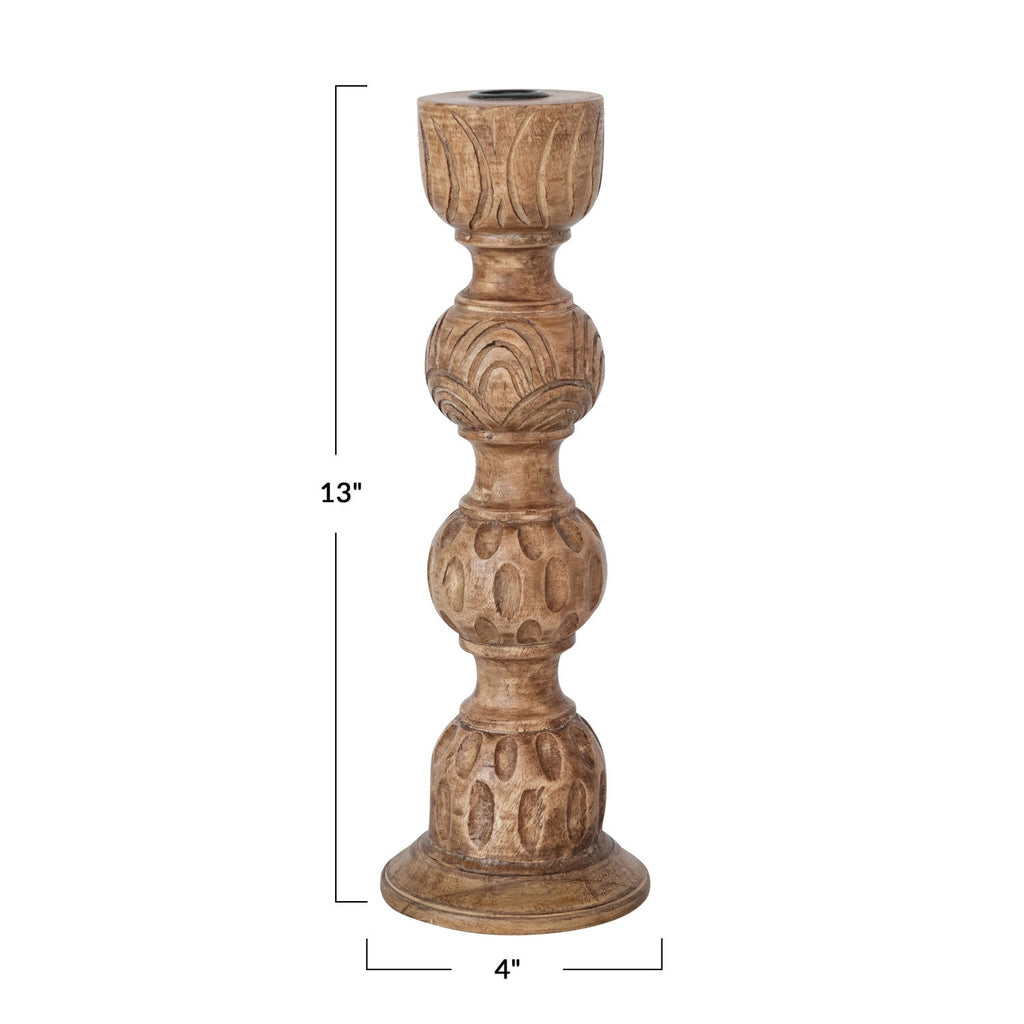 Hand-Carved Mango Wood Taper Candle Holder | 2 Sizes
