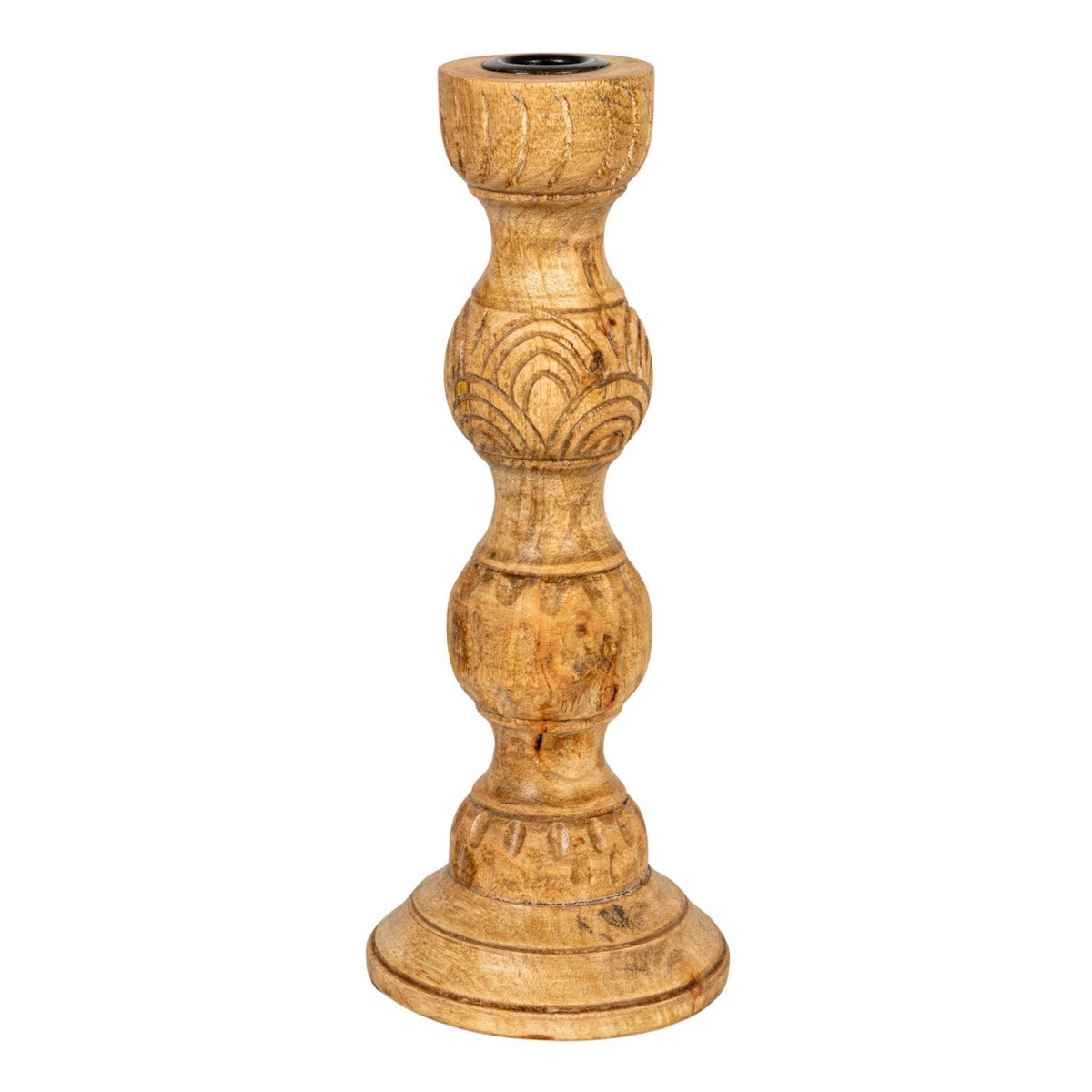 Hand-Carved Mango Wood Taper Candle Holder | 2 Sizes