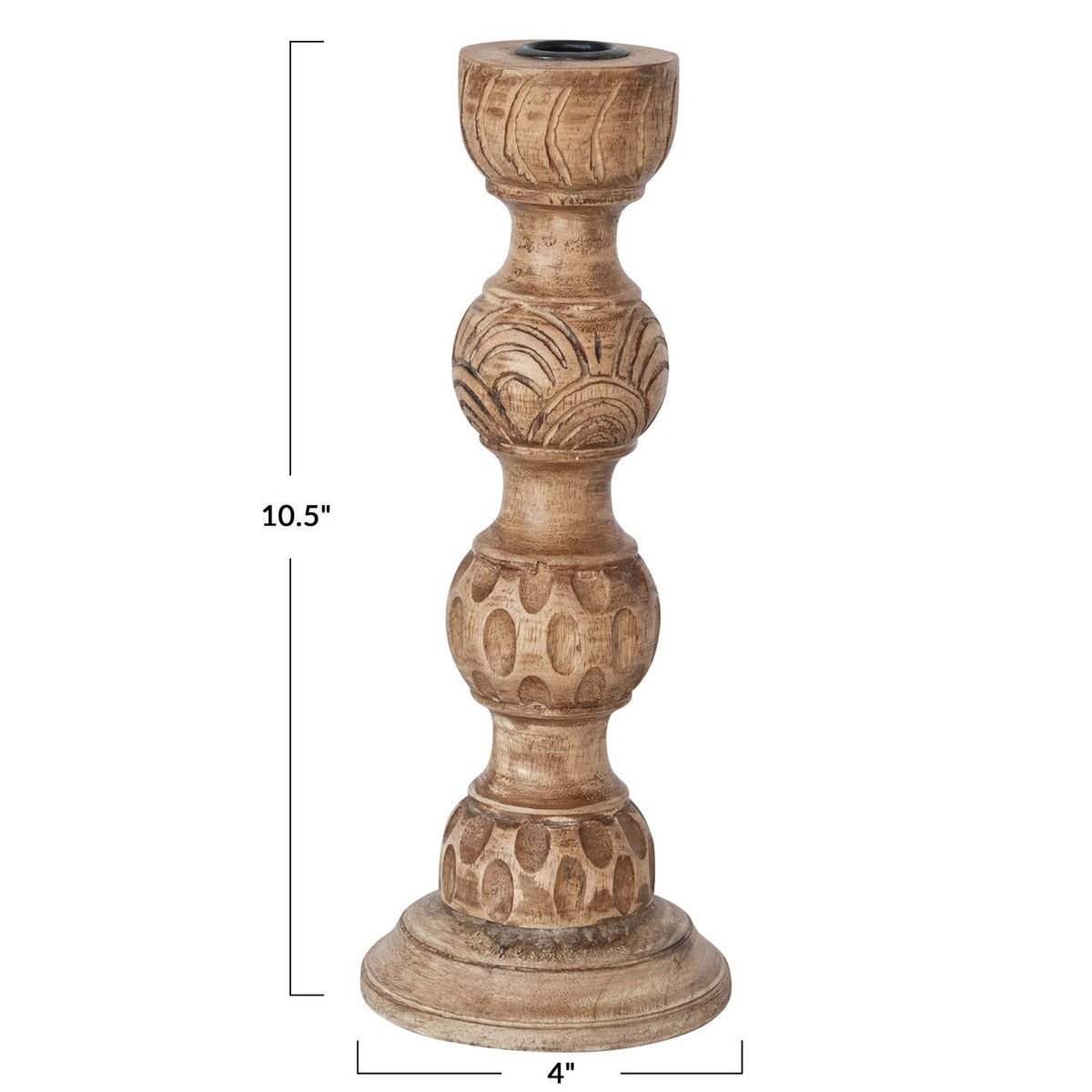 Hand-Carved Mango Wood Taper Candle Holder | 2 Sizes