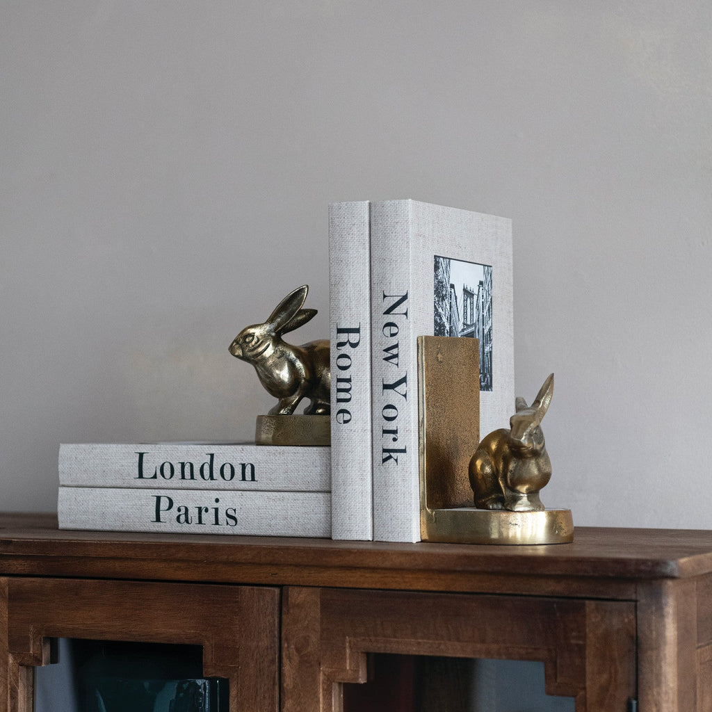 Antique Gold Aluminum Rabbit Bookends