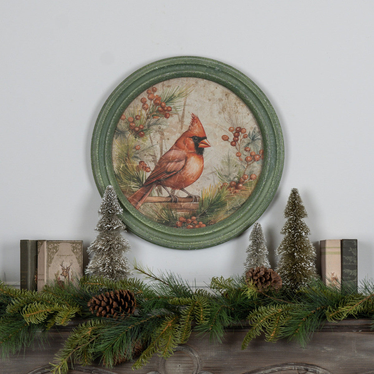 Round Frame Christmas Cardinal Wall Art