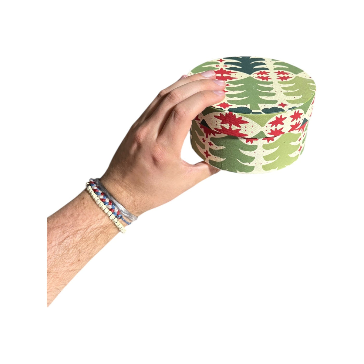 Round Handmade Recycled Paper Botanical Green Nesting Gift Boxes | 8 Sizes