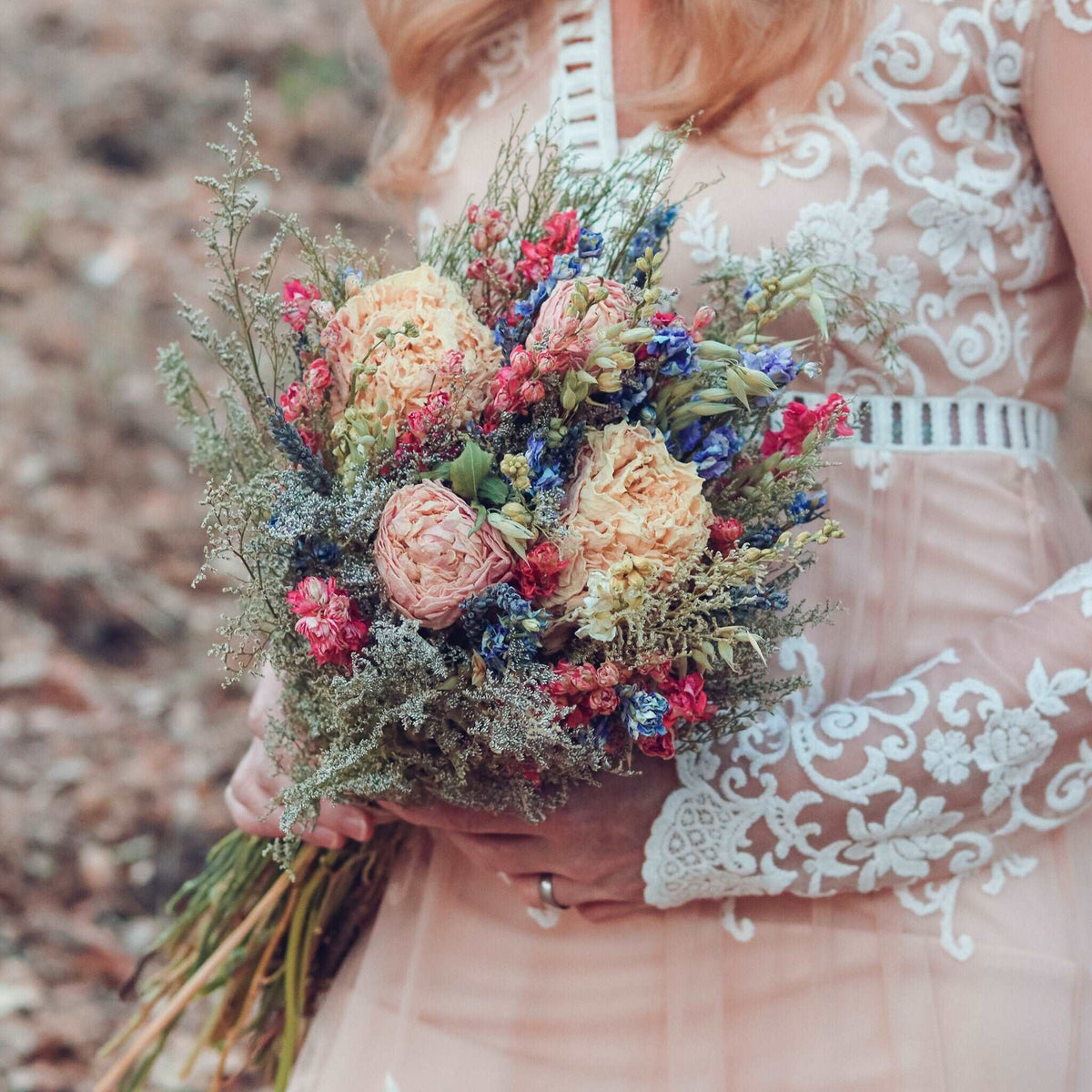 Peony, Larkspur & Lavender Dried Bouquets & Wedding Accessories