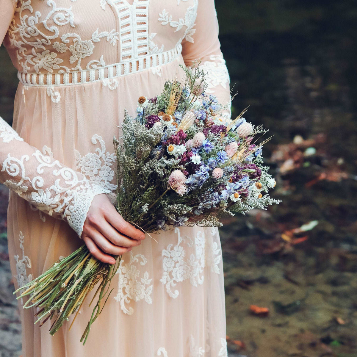 Lavender & Pink Gomphrena Dried Bouquets & Wedding Accessories