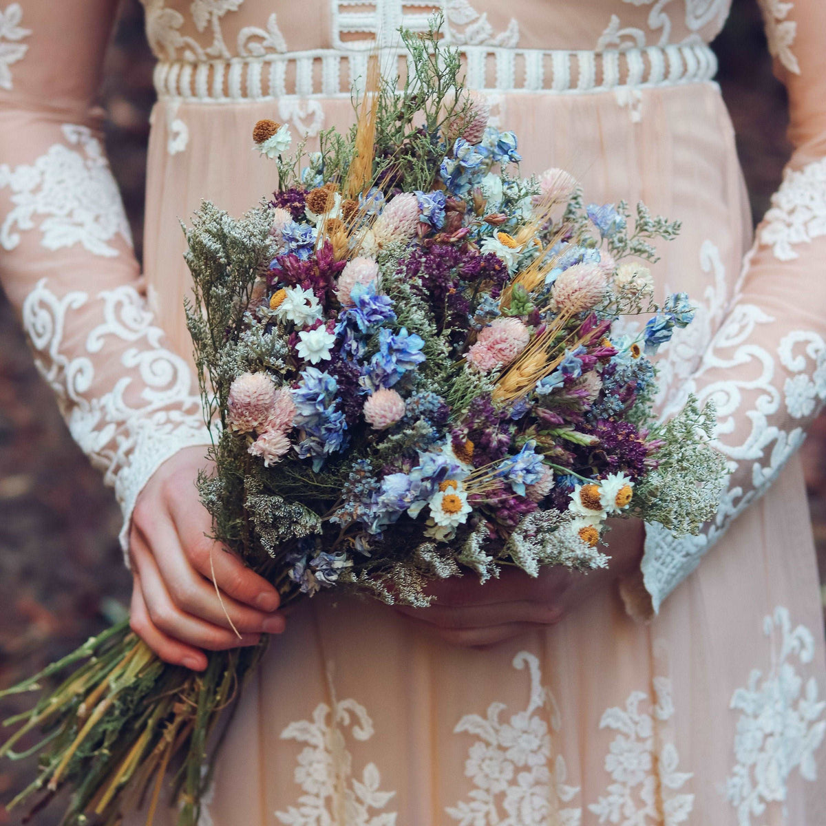 Lavender & Pink Gomphrena Dried Bouquets & Wedding Accessories