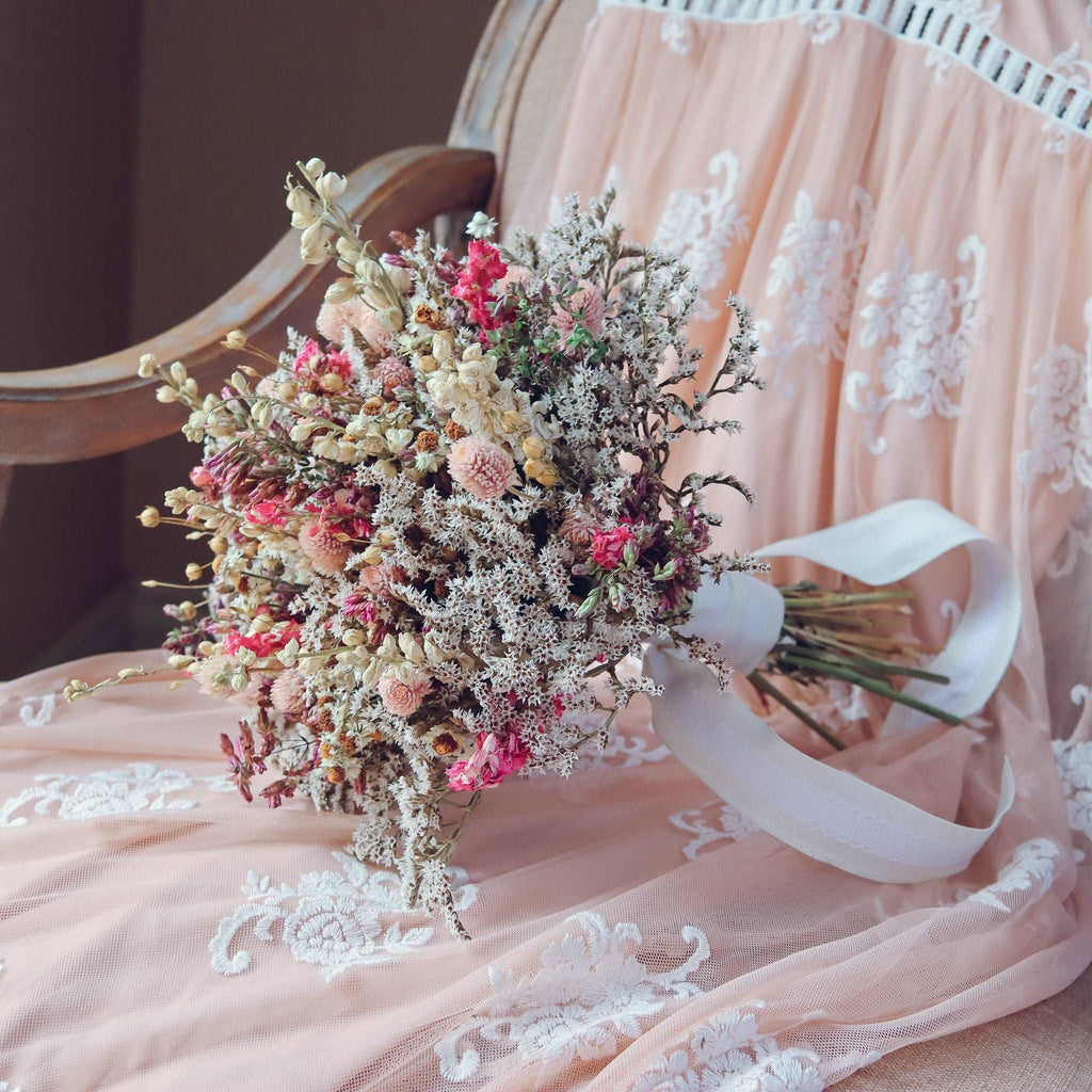 Pink Larkspur & Gomphrena Dried Bouquets & Wedding Accessories