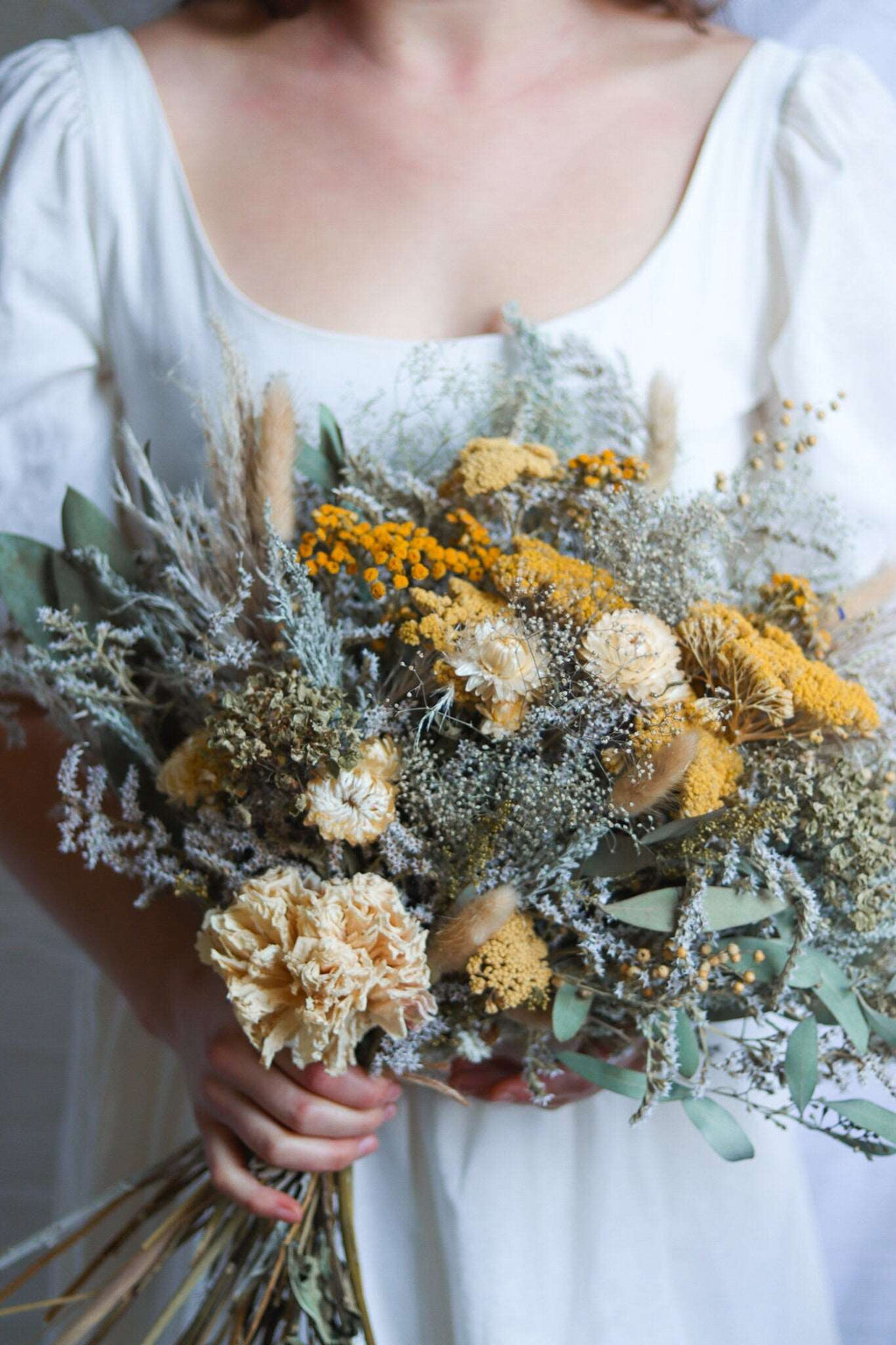 Yarrow, Peony & Eucalyptus Dried Bouquets & Wedding Accessories