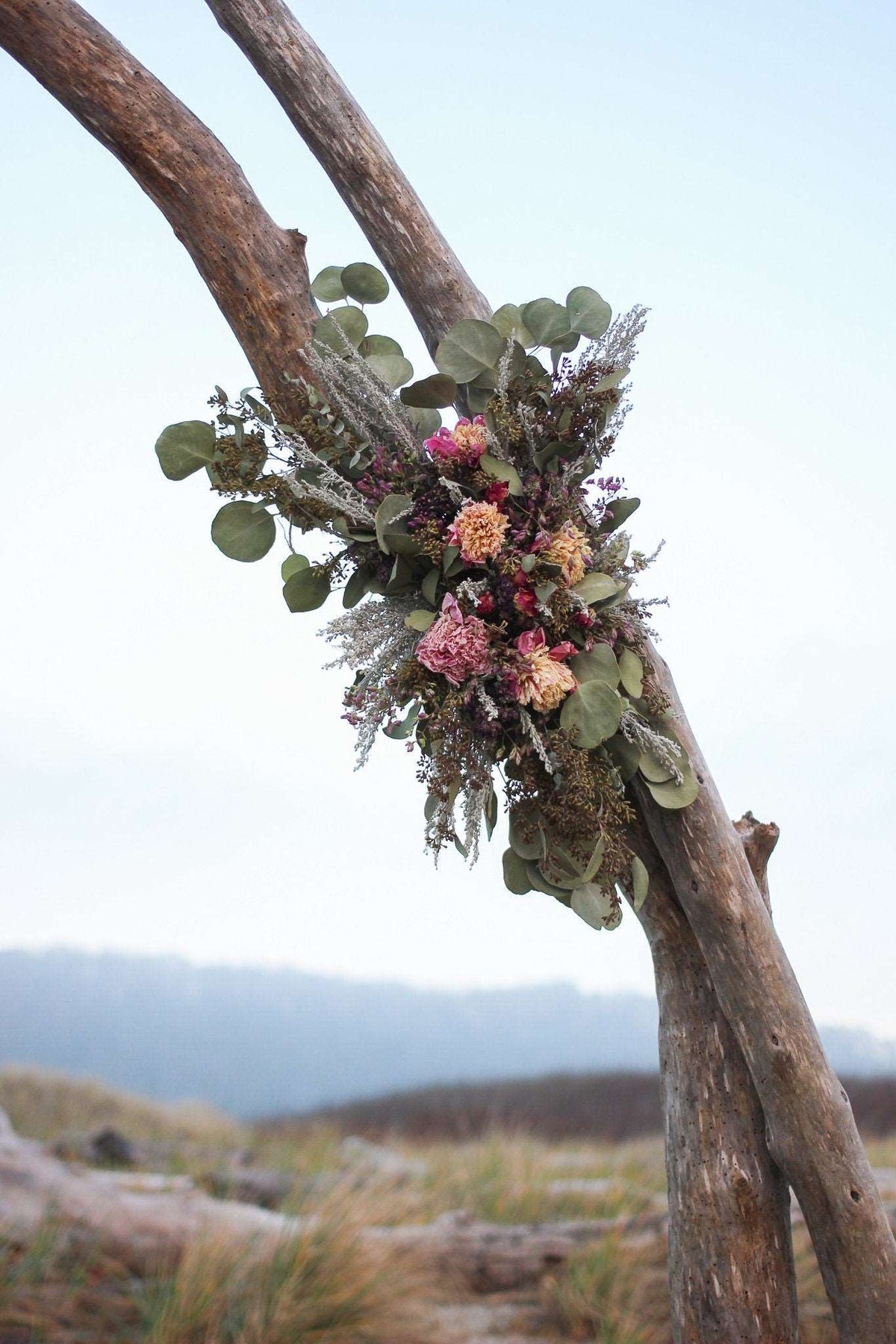 Eucalyptus & Peony Dried Wedding Arch Arrangement