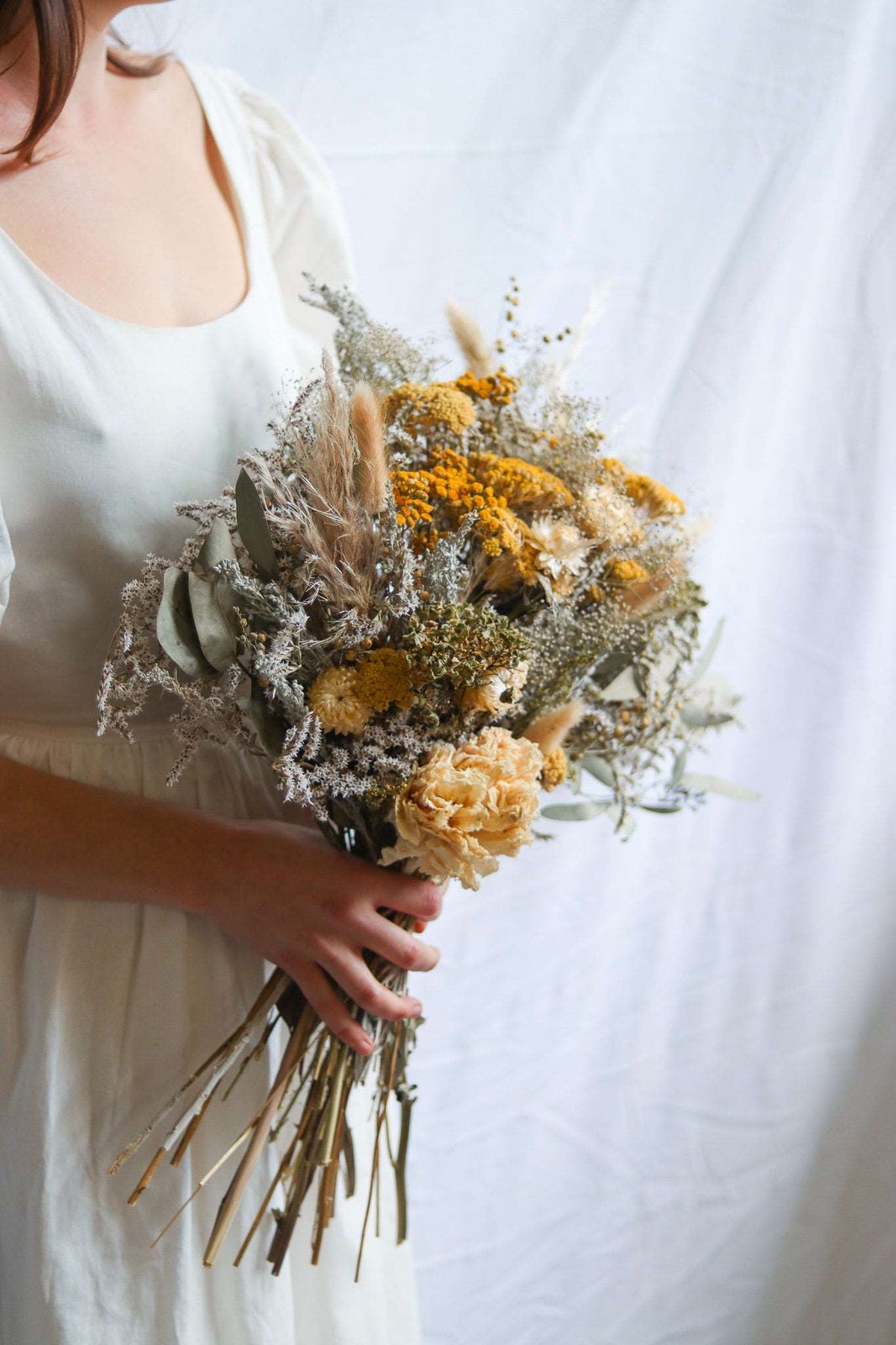 Yarrow, Peony & Eucalyptus Dried Bouquets & Wedding Accessories