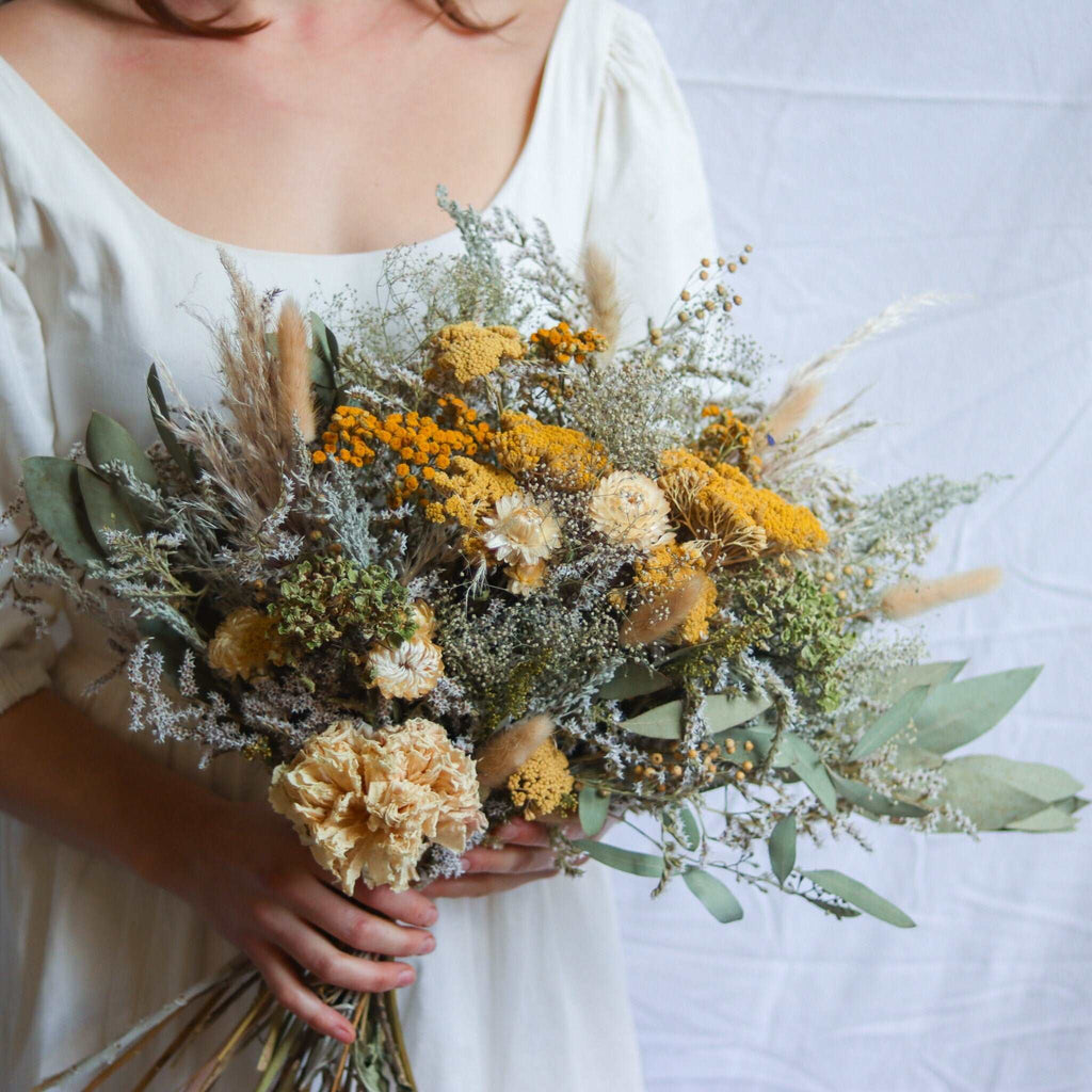 Yarrow, Peony & Eucalyptus Dried Bouquets & Wedding Accessories