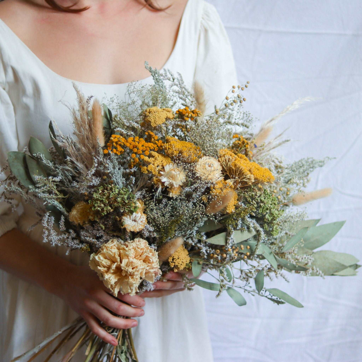 Yarrow, Peony & Eucalyptus Dried Bouquets & Wedding Accessories