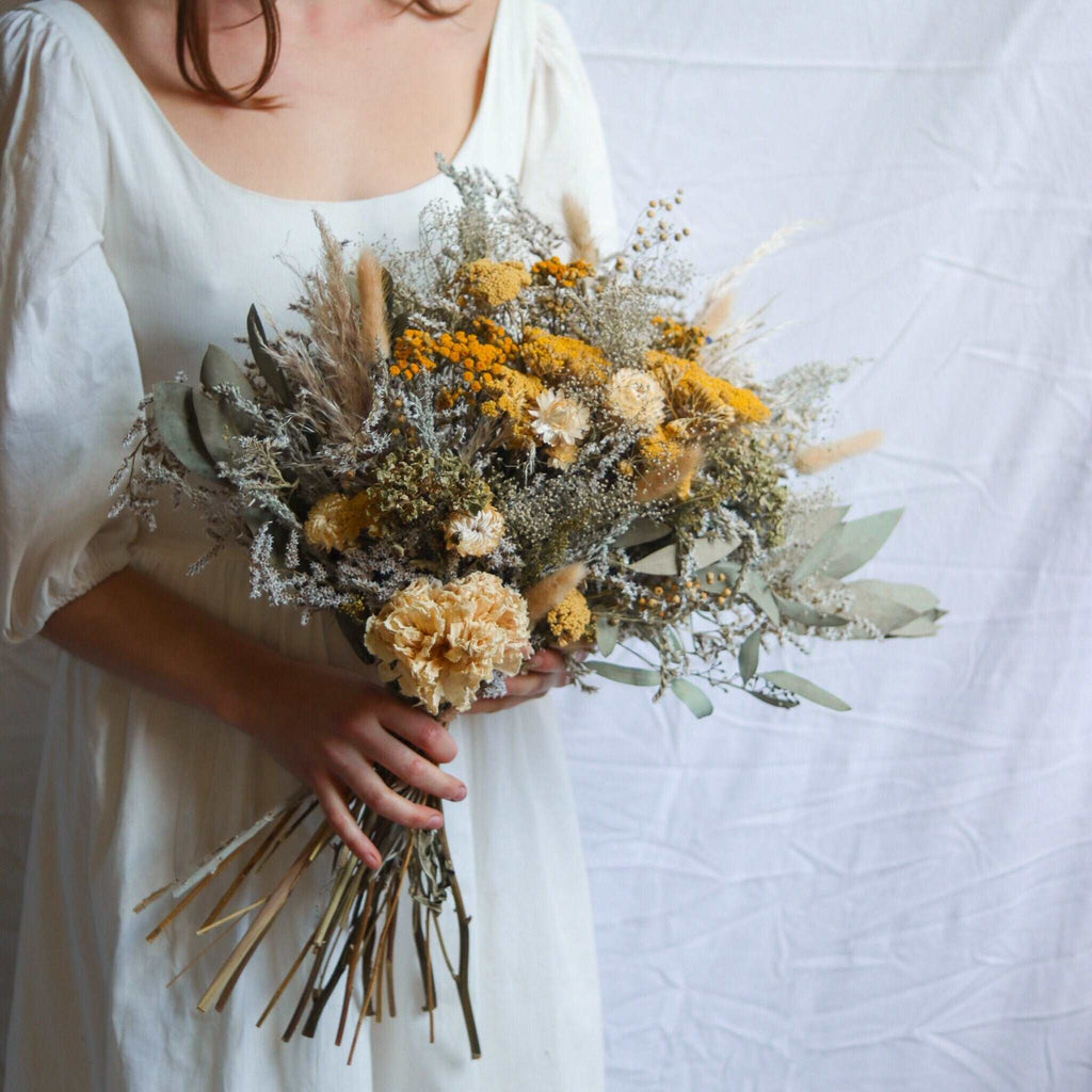 Yarrow, Peony & Eucalyptus Dried Bouquets & Wedding Accessories