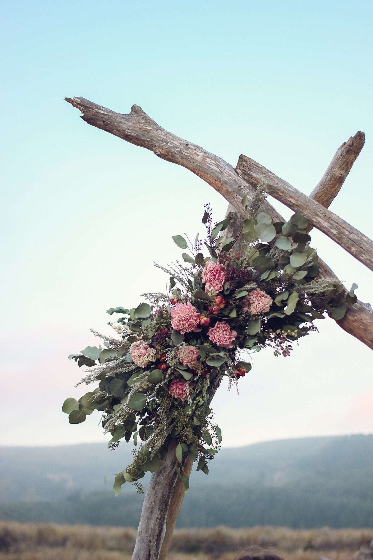 Eucalyptus & Peony Dried Wedding Arch Arrangement