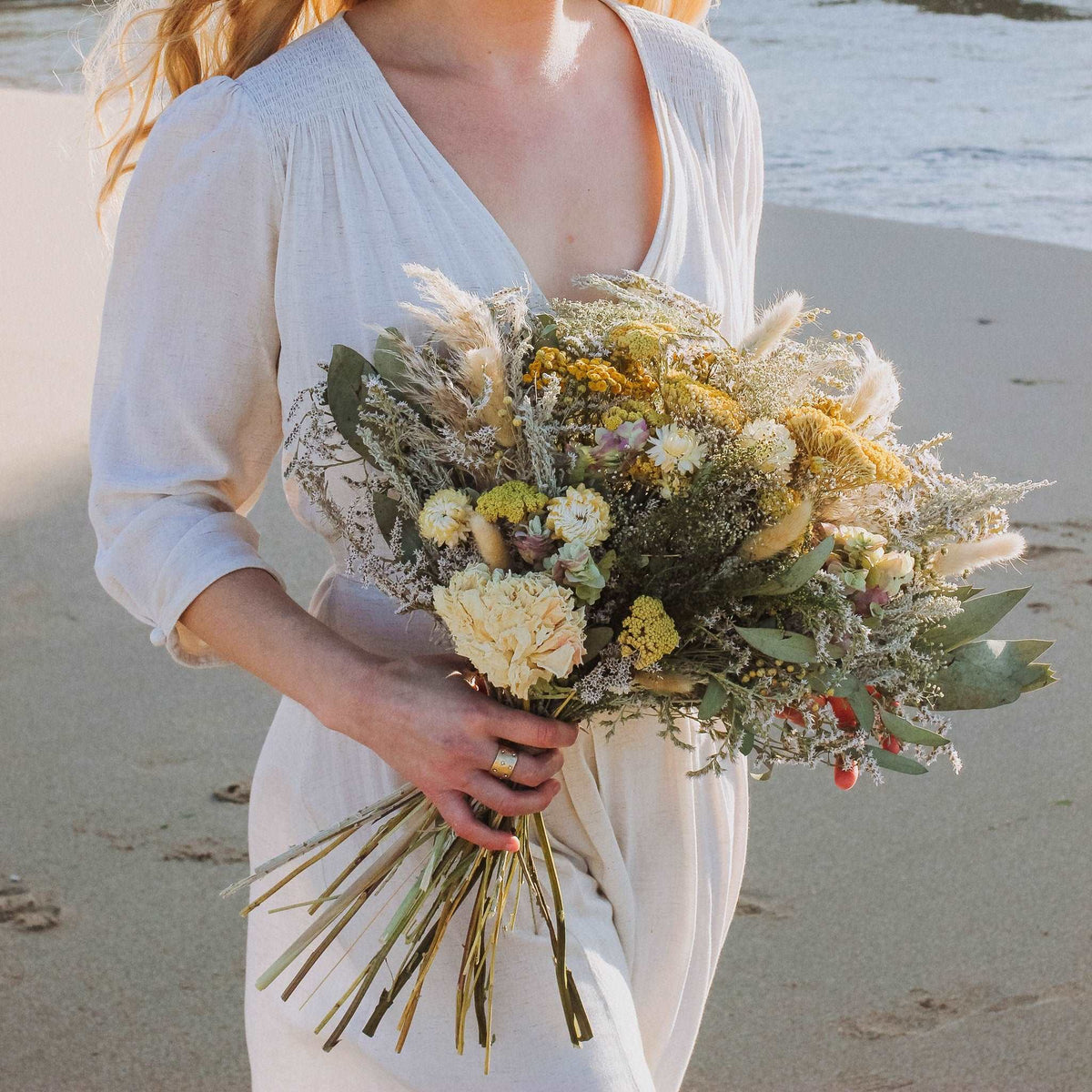 Yarrow, Peony & Eucalyptus Dried Bouquets & Wedding Accessories