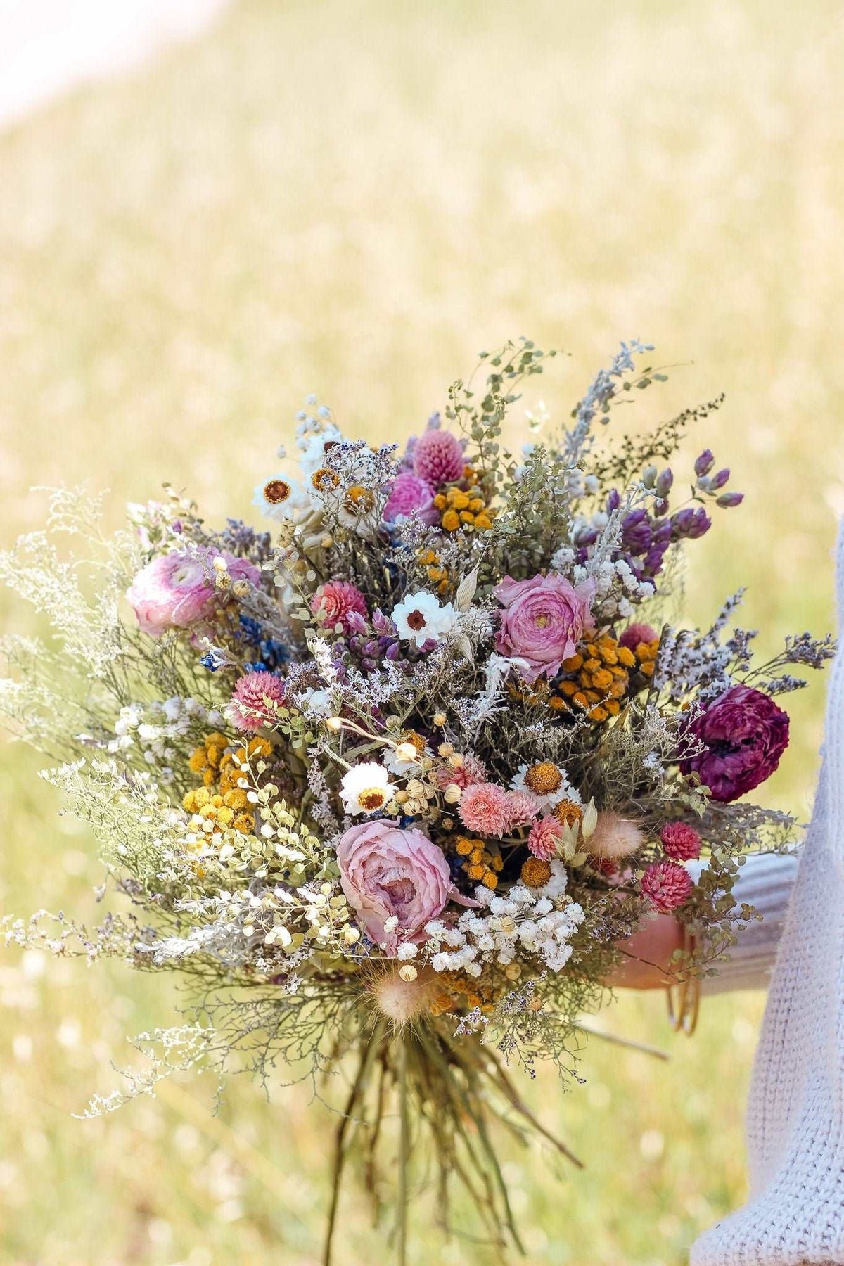 Ranunculus, Yarrow & Daisies Dried Bouquets & Wedding Accessories