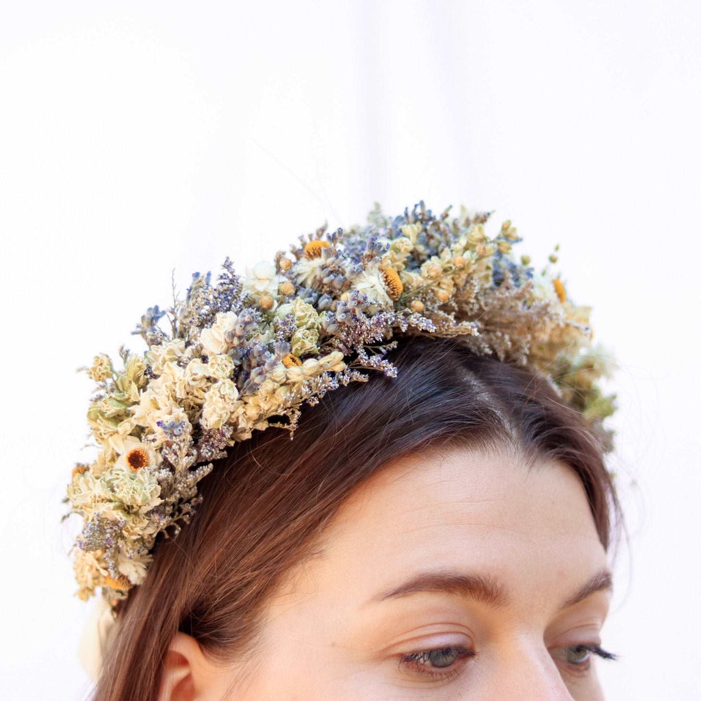 Blue Lavender & Wheat Dried Bouquets & Flower Crowns