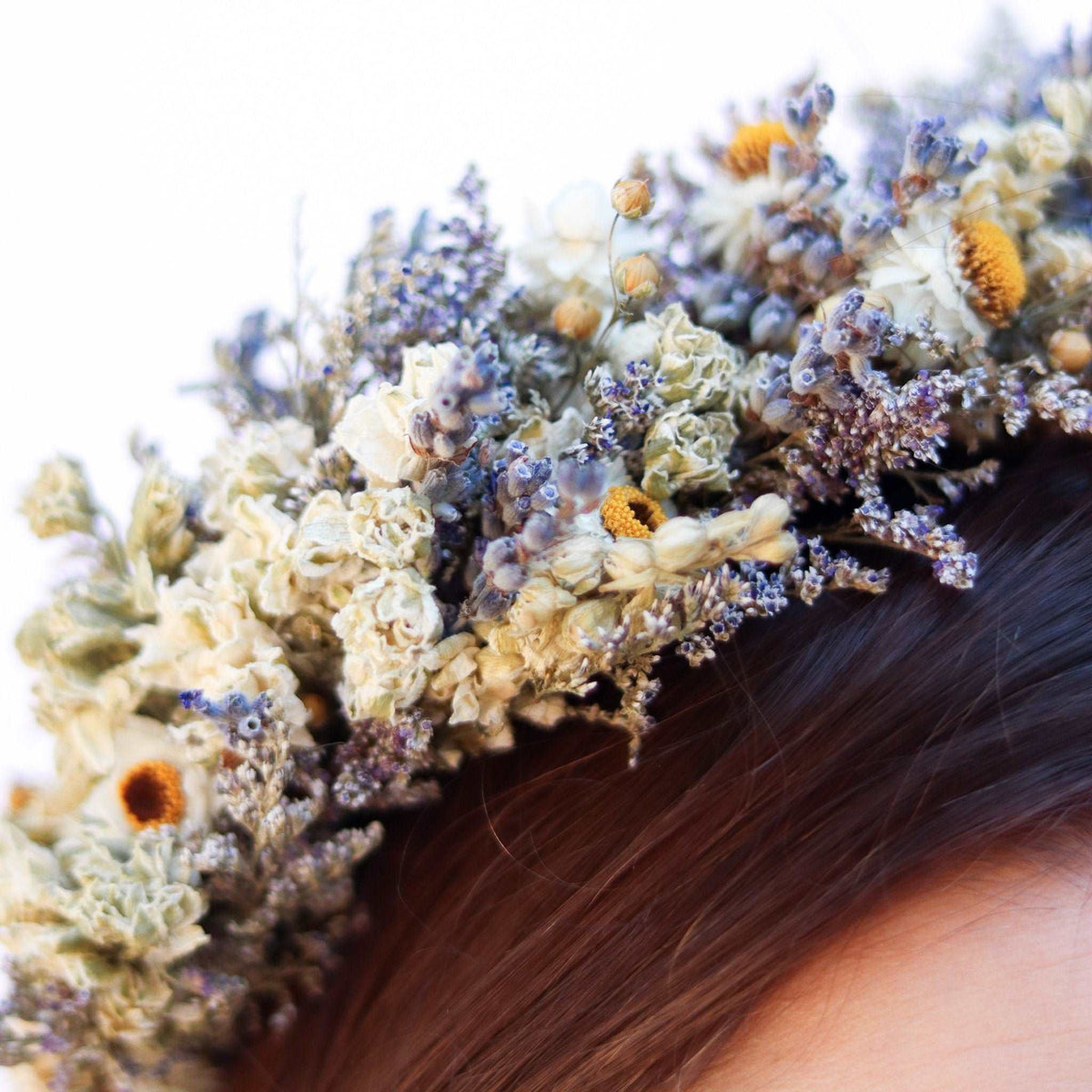 Blue Lavender & Wheat Dried Bouquets & Flower Crowns