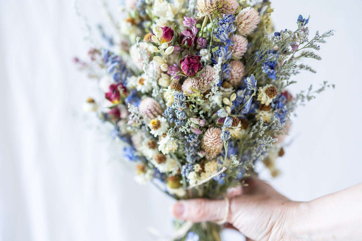 Red Rose & Blue Lavender Dried Bouquets & Boutonnieres