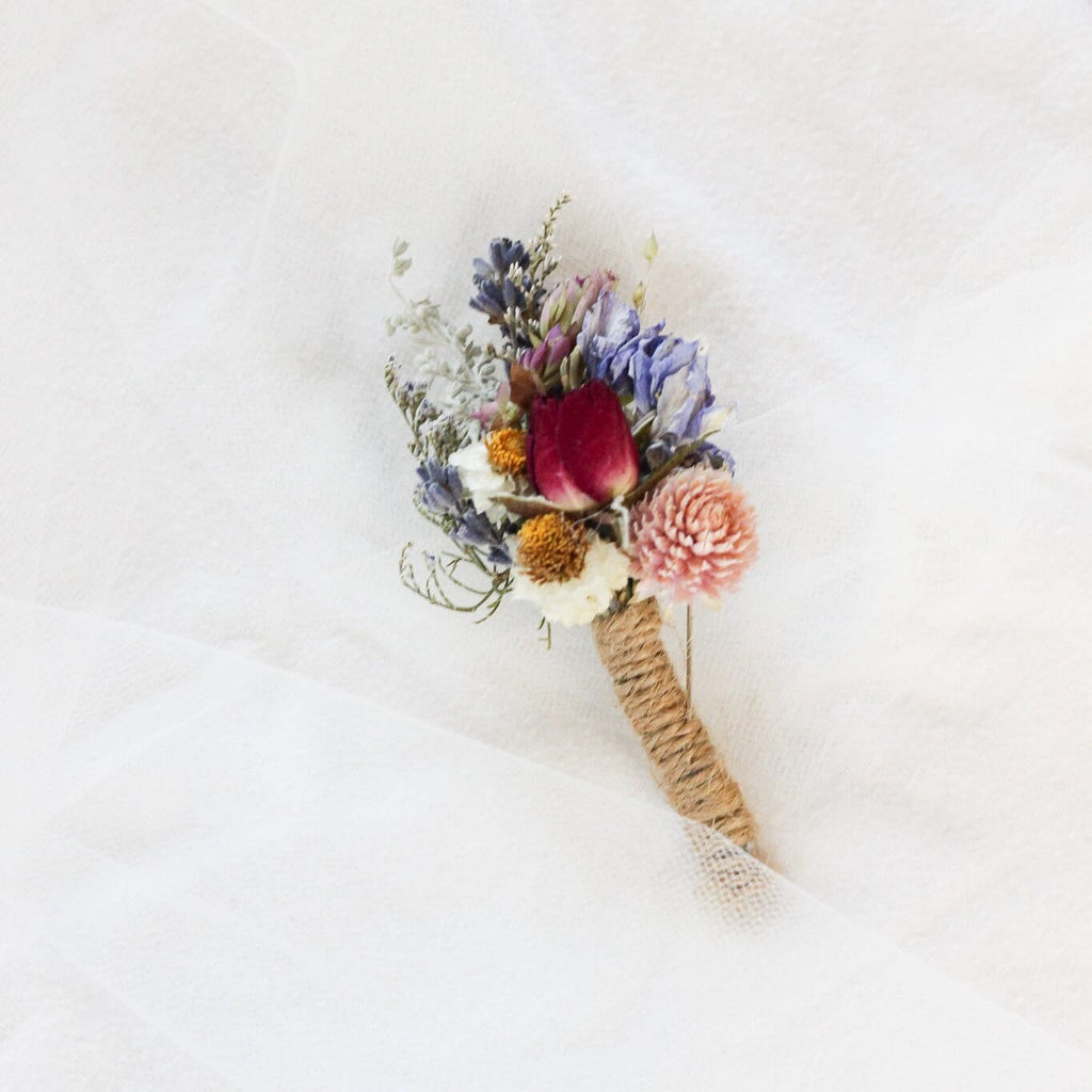 Red Rose & Blue Lavender Dried Bouquets & Boutonnieres